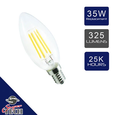 5 x 4W E14 Candle Filament LED Light Bulb Cool White Incandescent Equivalent 35W - Image 1 of 4