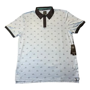 Kenneth Cole Mens Polo Shirt Blue Golf Cart Print Wicking UPF 50+ Stretch XL NEW - Picture 1 of 10