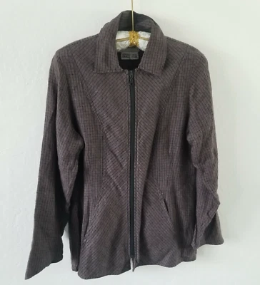 Flax by Jeanne Engelhart Women Small Brown Linen Lagenlook Jacket Zipper Casual - Image 1 of 4