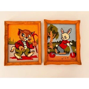 Par de Gato Punta Aguja Vintage con Bastón Conejo en Scooter Decoración Infantil - Imagen 1 de 2