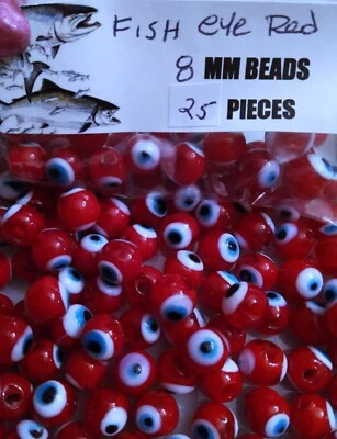 Ojo de pez rojo pesca premium trucha/salmón/cabeza de acero cuentas 8 mm 25 quilates hundimiento Foto 1 de 4