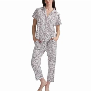 Nuevo con etiquetas Conjunto de pijama Karen Neuburger cuello muesca 2 piezas pierna delgada blanco leopardo M - Imagen 1 de 7