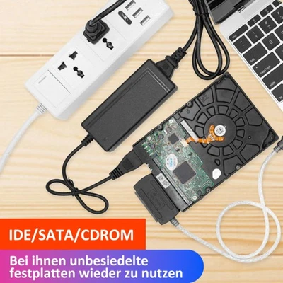 IDE SATA Adapter Kabel zu USB 2,5" 3,5" Festplatte Laufwerk HDD SSD EU Stecker - Bild 1 von 4