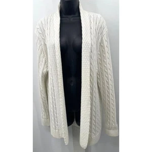 Vintage LL Bean White Cable Knit Chunky Open Front Cardigan Women's Size P XL - Picture 1 of 6