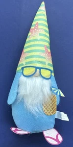 Chapeau rayé peluche Summer Beach Gnome, tongs et lunettes de soleil rembourrées 14" neuf avec étiquette - Photo 1/7