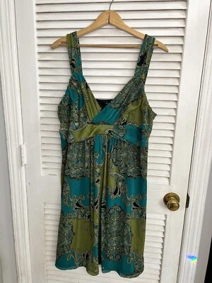 Vestido APT 9 Talla XL Sin Mangas Verde Azul Estampado Paisley con Forro, Verano Foto 1 de 4
