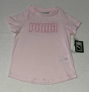 PUMA Kids Girls Shirt Pink Cherry Blossom Size 5 Short Sleeve Sparkle Logo NWT - Picture 1 of 7