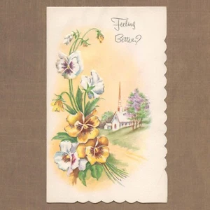 Unused Vintage RELIGIOUS GET WELL Card, Church Glitter Pansy Flowers Acts Verse - Picture 1 of 6