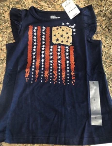 NWT Epic Threads Girls July 4th Top Knit Navy Glittery Flag Size 5 Blouse FR SHP - Picture 1 of 6