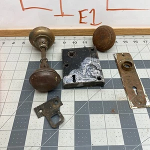 VINTAGE MORTISE LOCK Knob Escutcheon Plate Catch Set - Picture 1 of 18