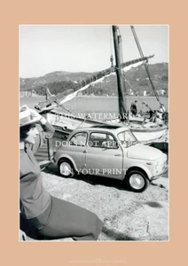 Fiat 500 A2 Art Print – Classic Car In Fishing Village – 59 x 42 cm Poster - Picture 1 of 4