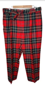 Vtg Ralph Lauren Polo Red Tartan Plaid Sportsman Pants Belt Aztec Indian 38 - Picture 1 of 17
