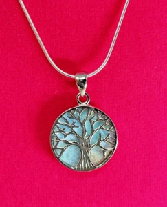 Sterling Silver Larimar Tree of Life Necklace - Picture 1 of 3