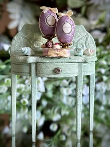 Dolls House Half-Moon Painted Table 1:12 Handmade Artisan Ladurée Easter Display - Picture 1 of 20