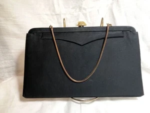 Vintage Classic Mid-Century 1960s Purse Black w/ Gold & Rhinestones details - Picture 1 of 7