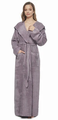WOMENS TURKISH COTTON TERRY HOODED LONG LUXURY BATHROBE ROBE FOR WOMAN - Image 1 of 4