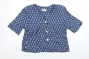 Adini Womens Blue V-Neck Polka Dot Cotton Blend Cardigan Size L - Picture 1 of 12