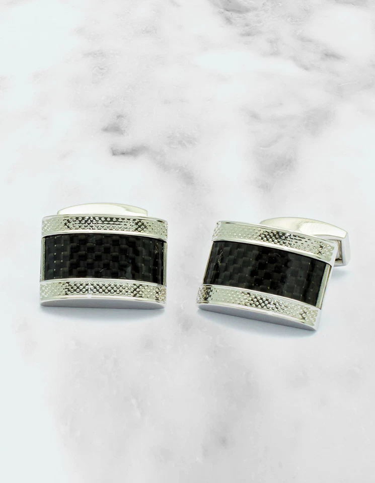 Tateossian Black Carbon Fibre Rhodium Manschettenknöpfe /// RegEUR290 - Bild 1 von 1