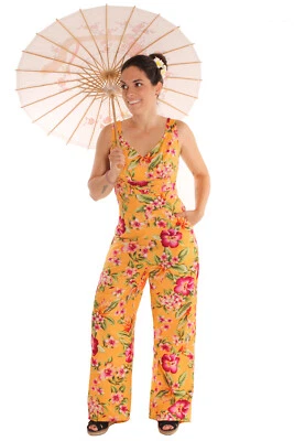50s Style retro Hawaii Hibiskus Blumen Playsuit Marlene Jumpsuit Overall - Bild 1 von 4