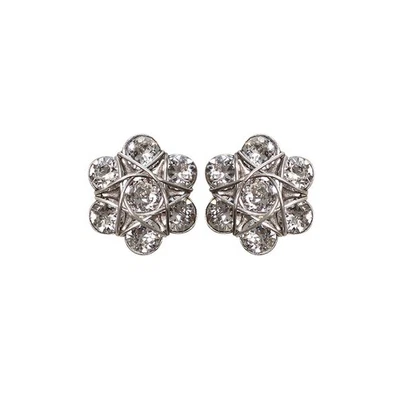 Konplott Orecchini A Bottone Cerchi Anni '70 Cristallo Bianco Argento - Immagine 1 di 3