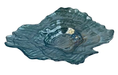 Akcam Azul Iridiscente Oyster Shell Arte Vidrio Perlado Decorativo Plato Cuenco Foto 1 de 4