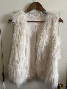 Furry Vest Girls Size Medium Faux Fur GB Gianni Bini Girls Ivory White Costume - Picture 1 of 9