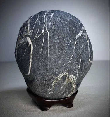 Objeto Bonsai Bonseki Piedra de Visualización Japonesa Patrón Trueno Suiseki 5.1 pulgadas Foto 1 de 4