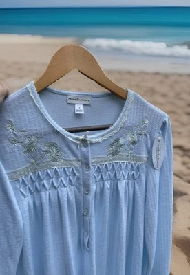 Miss Elaine Cuddleknit Nightgown Embroidered Smocked Blue Ladies Small NWT $58 - Image 1 of 4