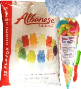 Gummy Bears Albanese 12 Flavors 5lb Bag With Gourmet Kruise® Neon Sour Worm 10oz - Picture 1 of 3