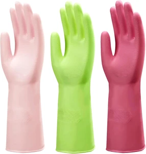 3 Pairs Reusable Household Cleaning Gloves, Dishwashing and Home Cleaning, Flexi - Picture 1 of 9