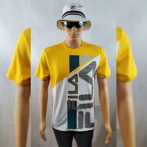 FILA KRUZE TEE MEN'S SHORT SLEEVE CREW NECK LATERAL LARGE LOGO SIZE M YELLOW - Picture 1 of 6