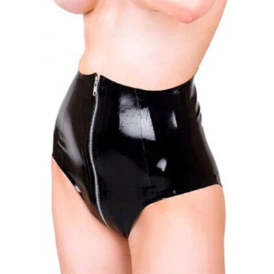 Black Zipper Switch Latex Lingerie Rubber Underwear Catsuits Bodysuits Panties - Image 1 of 3