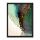 Abstract Paint With Gold Green Large Framed Art Print Wall Poster