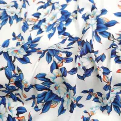 55'' Wide By Yards Ethnic Blue White Fabric Viscose Material For Dress - Image 1 of 4