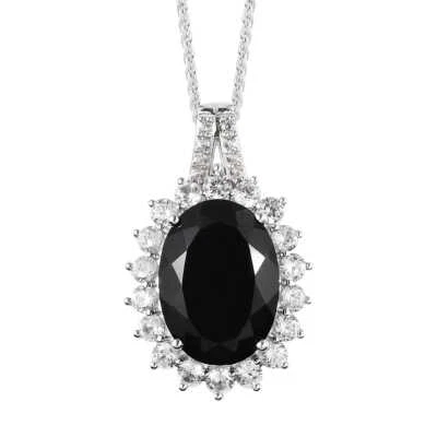 Colgante australiano con halo de turmalina negra y cadena de 20" enchapada en platino 18,50 ctw Foto 1 de 4