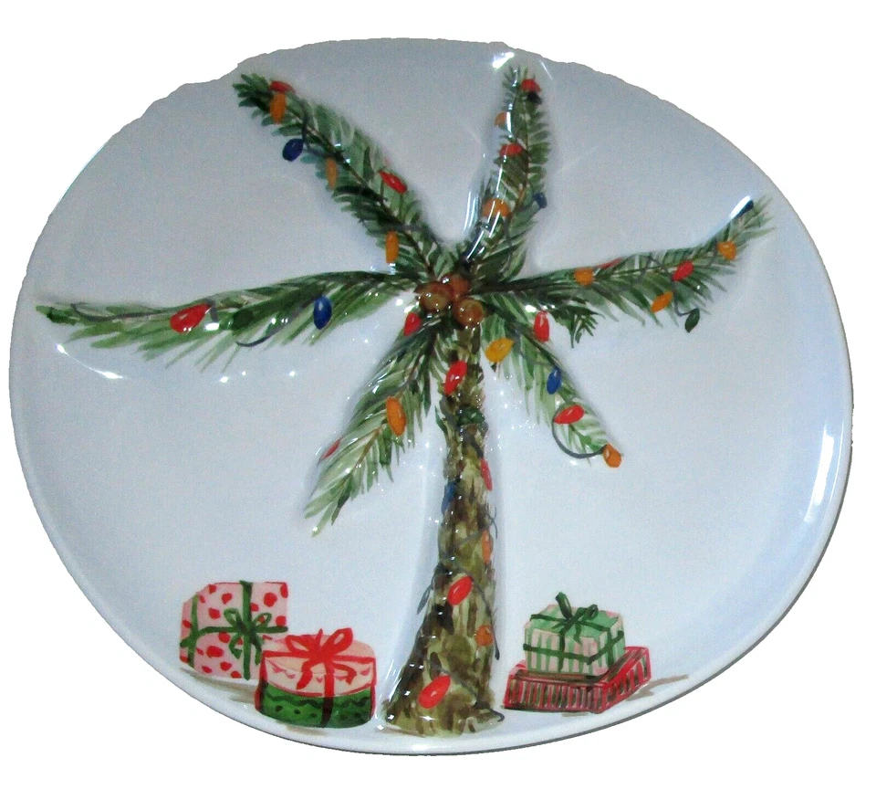 BANDEJA TROPICAL NAVIDAD 100% MELAMINA ~ PALMERA DECORADA ~ 15" DIÁMETRO.. Foto 1 de 1
