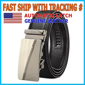 New Genuine Leather Mens Ratchet Belt Belts For Men Adjustable Automatic Buckle - Picture 1 of 38