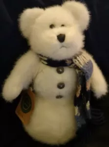 Muñeco de nieve retirado Boyds Bears Eunice P. Snowbeary #9137 con bufanda tejida y botones - Imagen 1 de 12