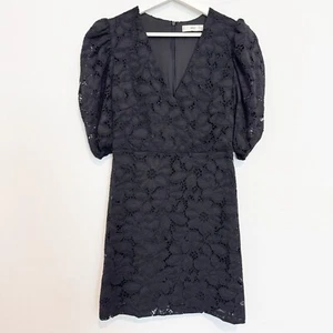 Mango Katri Puff Sleeve Floral Lace Party Cocktail LBD Luxury Mini Dress MNG 4 - Picture 1 of 8