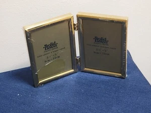 Vtg Solid Brass Double 3.5x5 Photo Frame Glass Folding Hanging Standing New - Picture 1 of 4