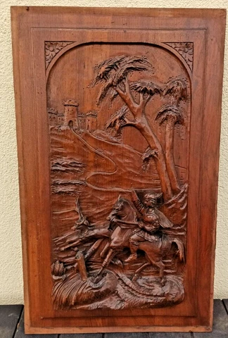 26"  French Antique Architectural Horse Castle Knight Tree Panel Door Solid Oak Cover