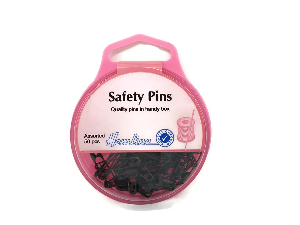 Hemline Assorted Black Safety Pins - 50pcs Sewing Dressmaking Fastener