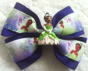 Girls Hair Bow 4" Wide Tiana Princess/Frog Purple Grosgrain Alligator Clip - Picture 1 of 3