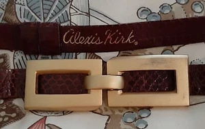 Women's ALEXIS KIRK Adjustable Brown Snakeskin Belt W/Chunky Goldtone Buckle 33" - Picture 1 of 15