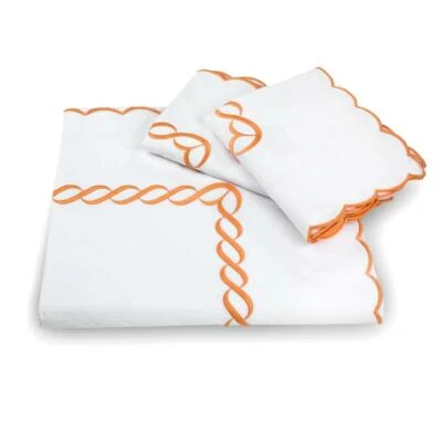 JUEGO DE 2 FUNDAS NÓRDICAS PRATESI QUEEN CADENA CLÁSICA NARANJA BORDADO FESTONEADO ITALIA Foto 1 de 4