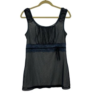 Vintage Y2K Tank Cami Top blau Mesh gepunktet Milkmaid Babydoll Fee Spitze Gr. L - Bild 1 von 12