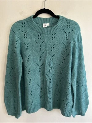 GAP Women's Pointelle Crewneck Sweater Seafoam Green Size Large - Image 1 of 4