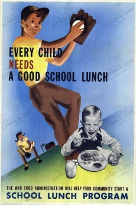 1944 Programa de Almuerzo Escolar Segunda Guerra Mundial Cartel Guerra Alimentos Administración Impresión de arte de pared Foto 1 de 4