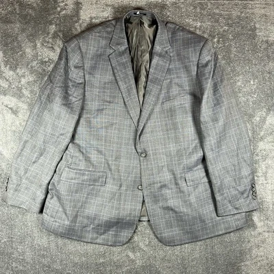 Joseph & Feiss Blazer Men’s 54R Gray Plaid Check Wool Sport Coat Gold - Image 1 of 4