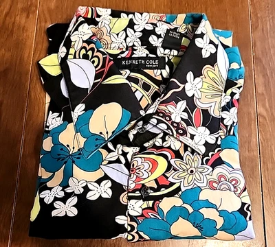 Camisa de vestir Kenneth Cole XXL abotonada manga larga negra floral multi para hombre Foto 1 de 4